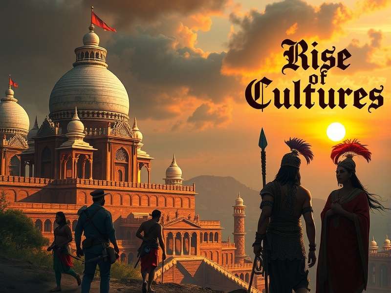 Rise of Cultures गेमप्ले स्क्रीनशॉट, ऐतिहासिक सभ्यता निर्माण दिखाते हुए