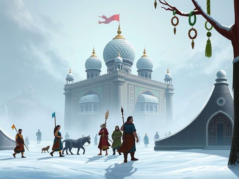 Rise of Cultures Winter Event screenshot showing snowy landscape and special buildings