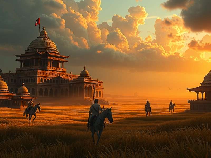 Rise of Cultures Blackfield इवेंट का दृश्य - ऐतिहासिक इमारतें और योद्धा