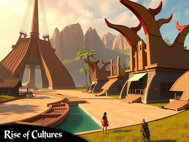Rise of Cultures PC gameplay screenshot showing city management and historical wonders