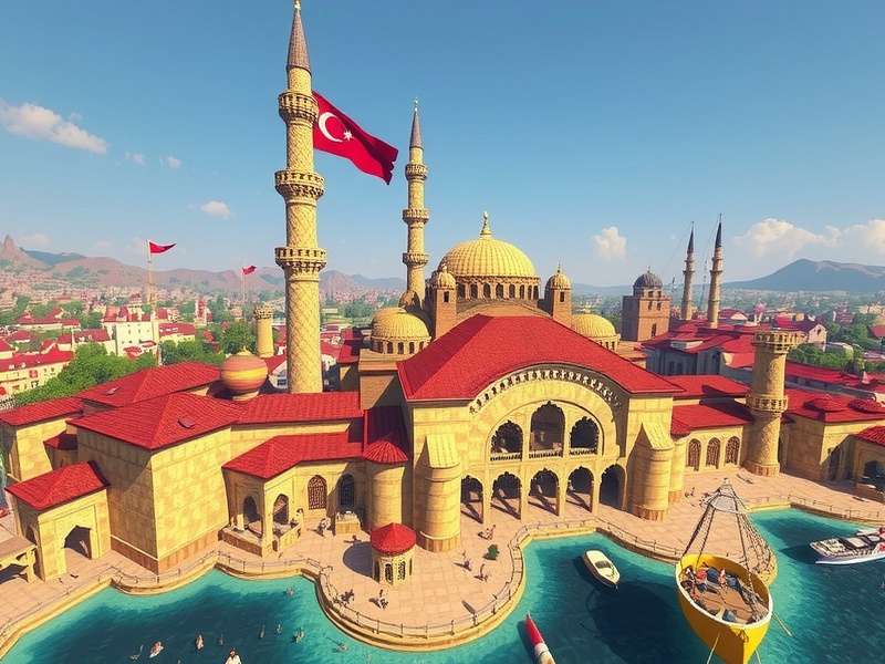 Ottoman Empire architectural landscape with minarets and domes