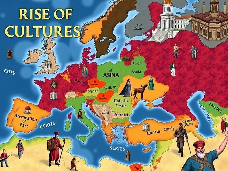 Strategic overview of a Rise of Cultures city showing multiple eras and buildings