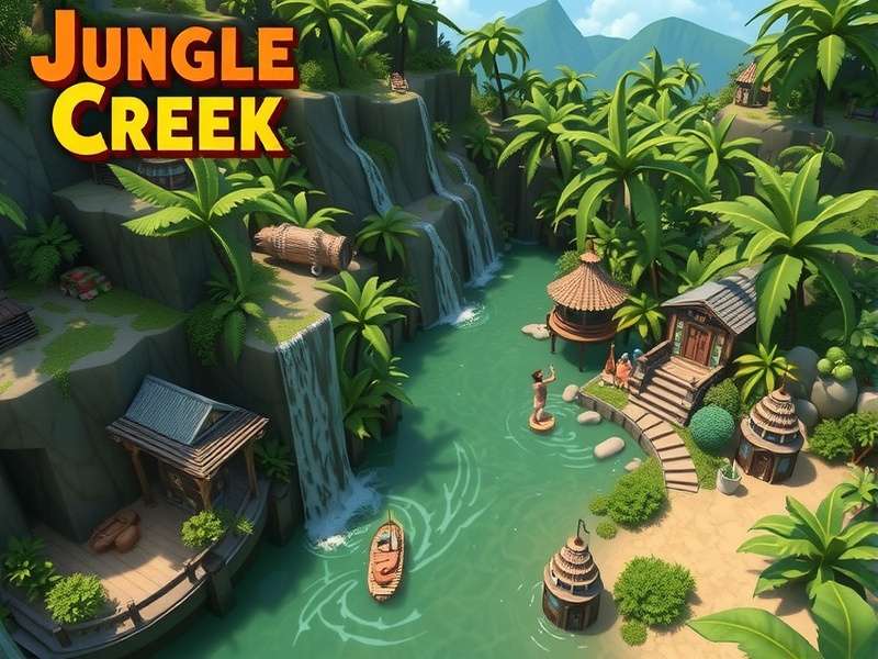 Jungle Creek Rise of Cultures gameplay scene with ancient ruins and dense forest